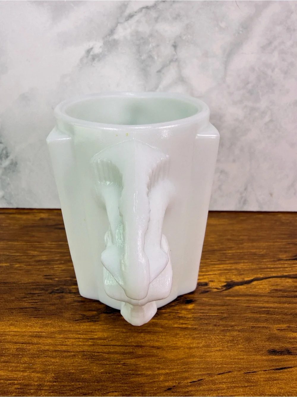 Vintage Macbeth Evans Milk Glass Double Horse Head Vase Art Deco Shave Cup